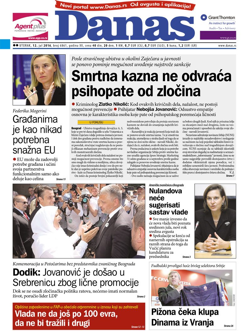 Naslovna za ponedeljak 11.07.2016 1