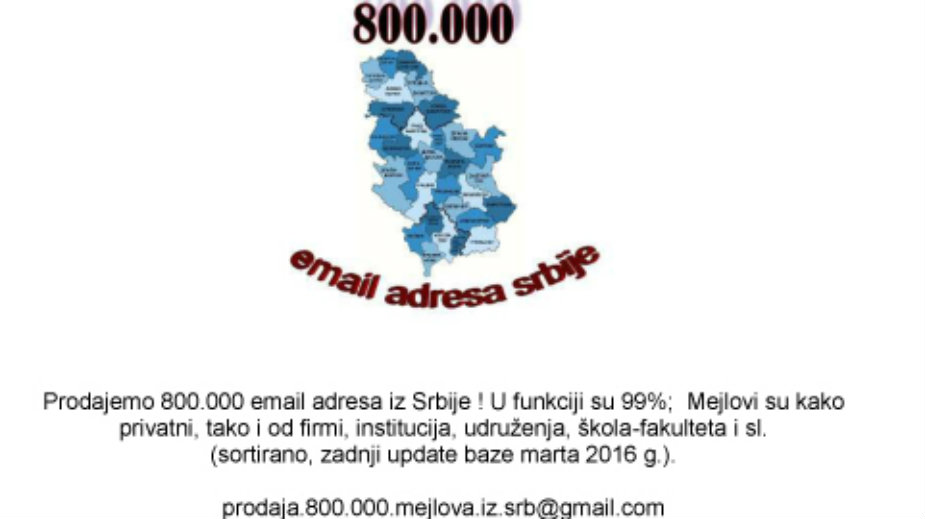 Prodaju 800.000 mejl adresa korisnika iz Srbije 1