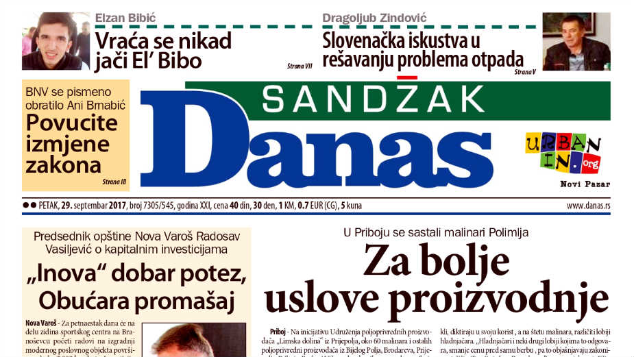 Sandžak Danas - 29. septembra 2017. 1