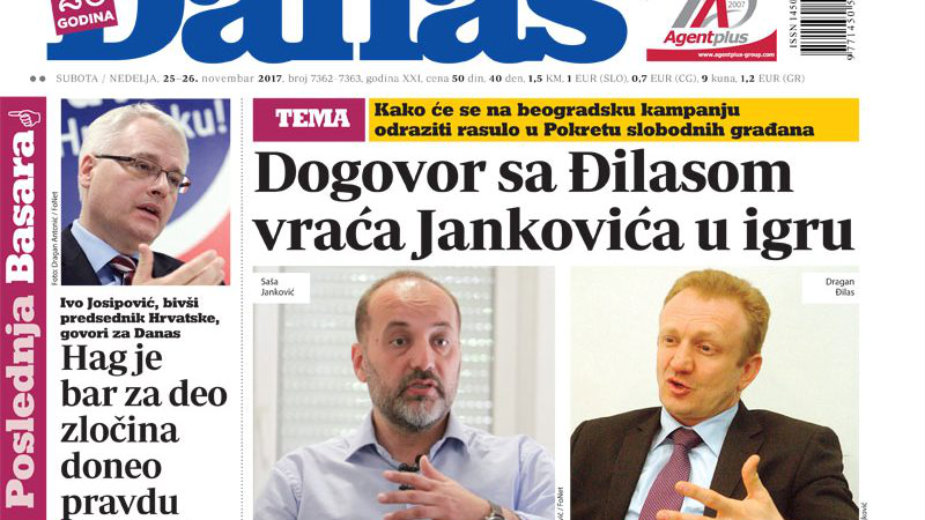 Dosta je bilo analizirao naslovne strane Danasa 1