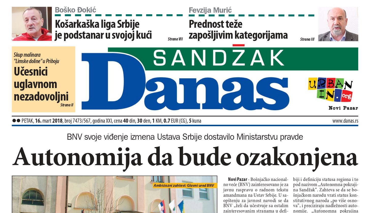 Sandžak Danas - 16. mart 2018. 1