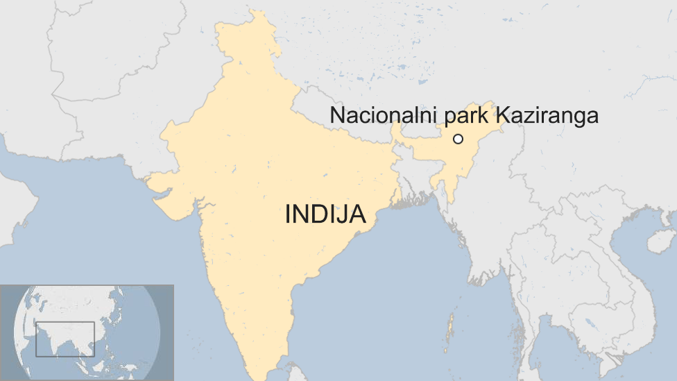 Mapa Indije i nacionalnog parka Kaziranga