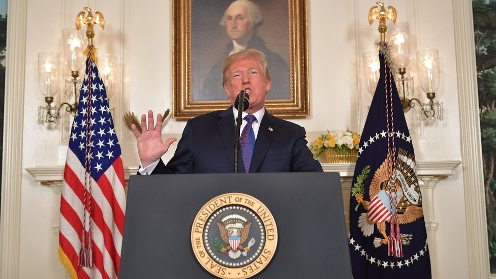 Američki predsednik Donald Tramp se obraća naciji oko situacije u Siriji 13. aprila 2018 u Beloj kući.