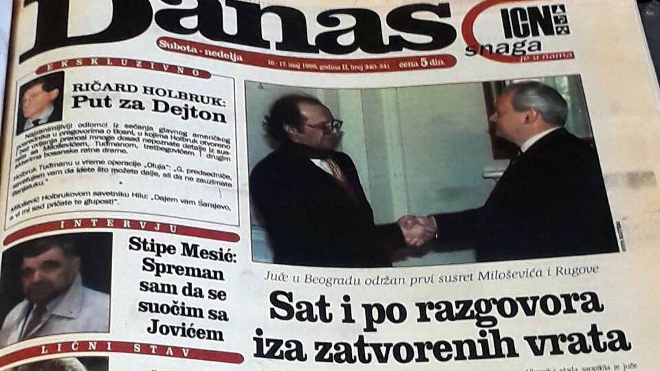 Danas (1998): Istorijski sastanak Miloševića i Rugove 1