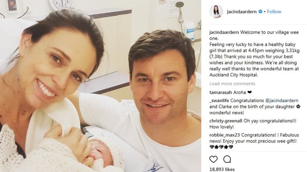Premijerka Novog Zelanda Džasinda Ardern objavila je sliku s bebom na svom Instagram profilu
