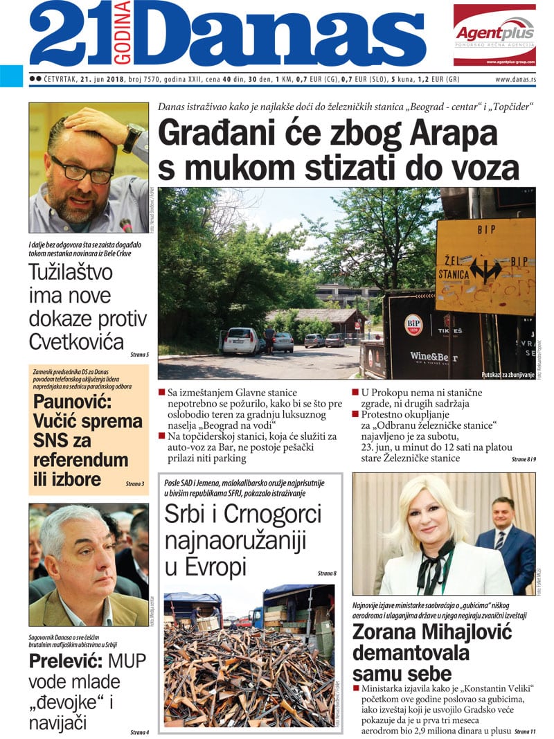 Naslovna strana Danasa za 21.6.2018. 1