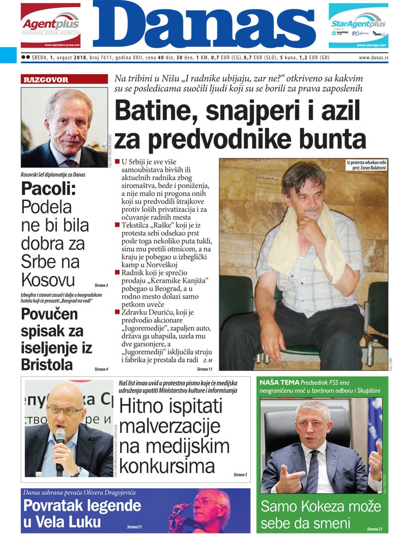 Naslovna strana za 1. avgust 2018. 1
