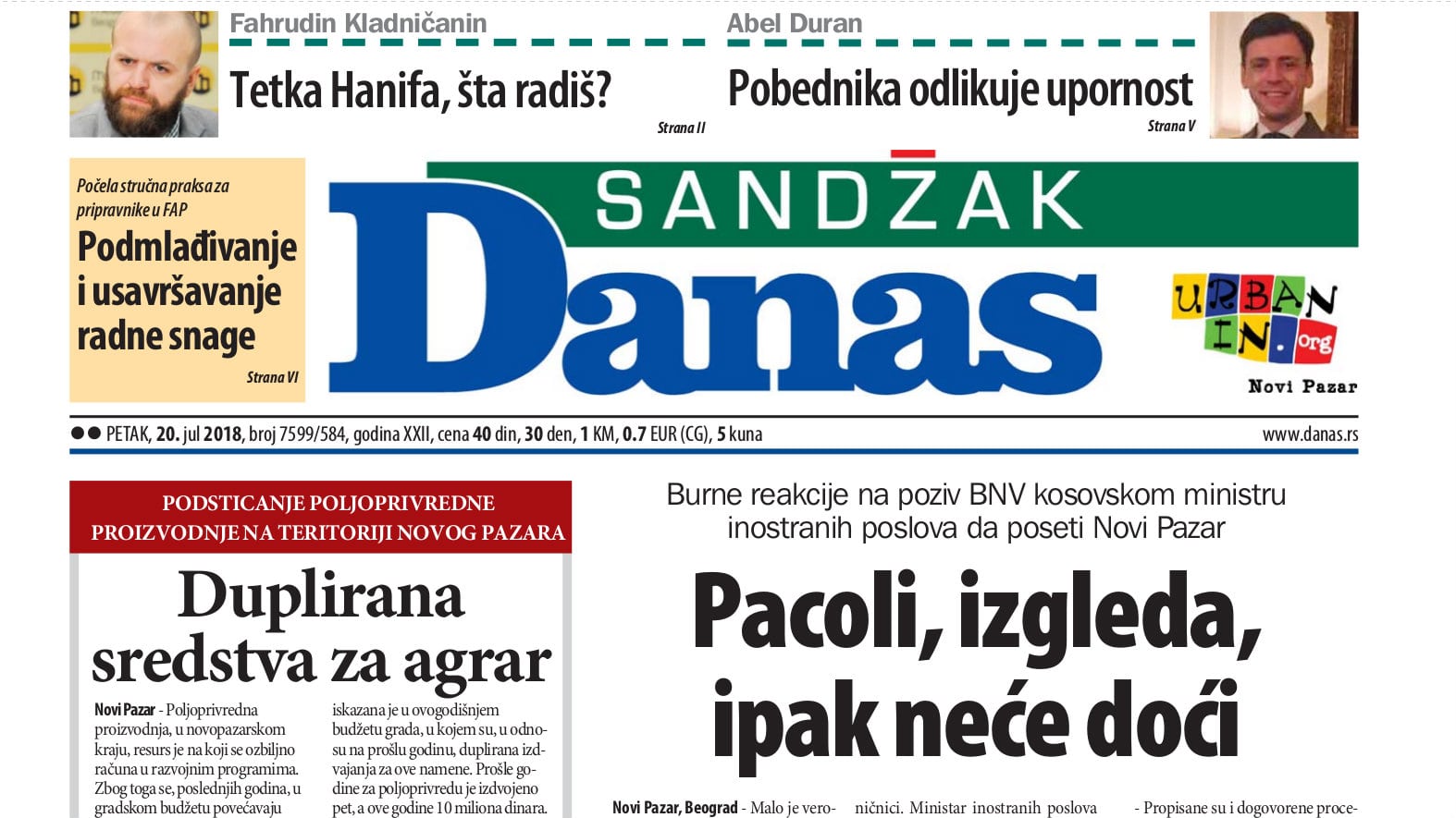 Sandžak Danas - 20. jul 2018. 1