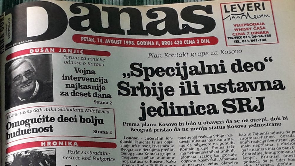 Danas (1998): Kosovu nuđena „autonomija plus“ 1