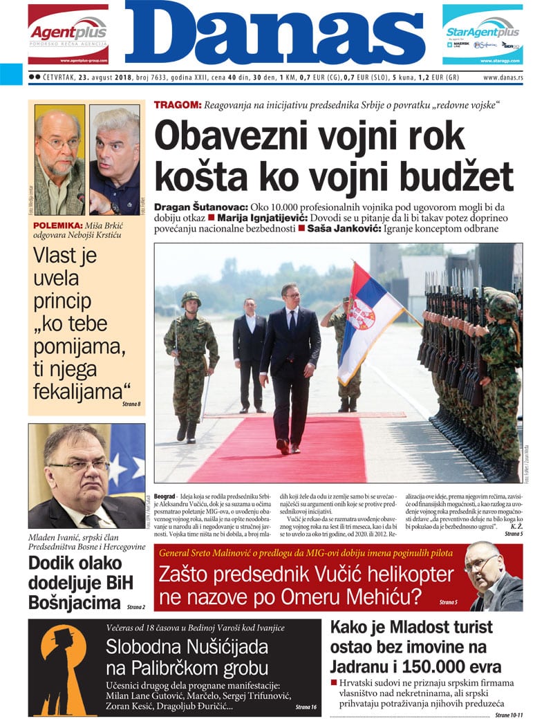 Naslovna strana za 23. avgust 2018. 1