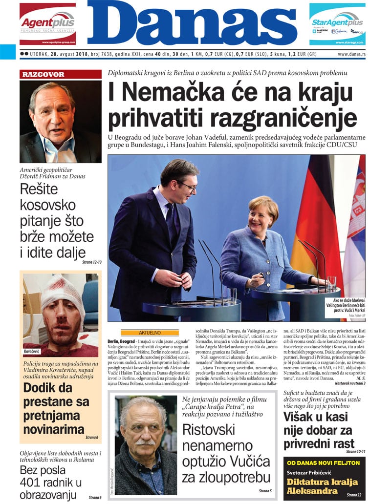 Naslovna strana za 28. avgust 2018. 1