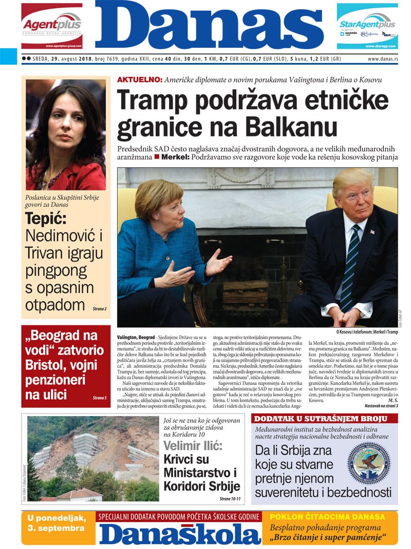 Naslovna strana za 29. avgust 2018. 1
