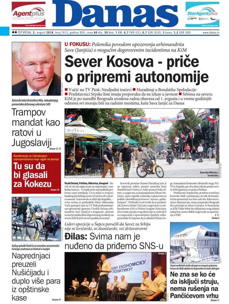 Naslovna strana za 2. avgust 2018. 1