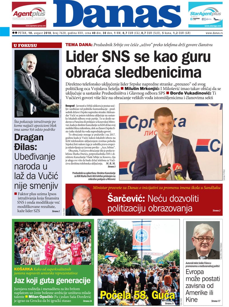 Naslovna strana za 10. avgust 2018. 1