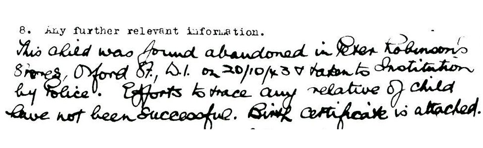 Misterija bebe u kutiji 4 Adoption document that mentions abandonment