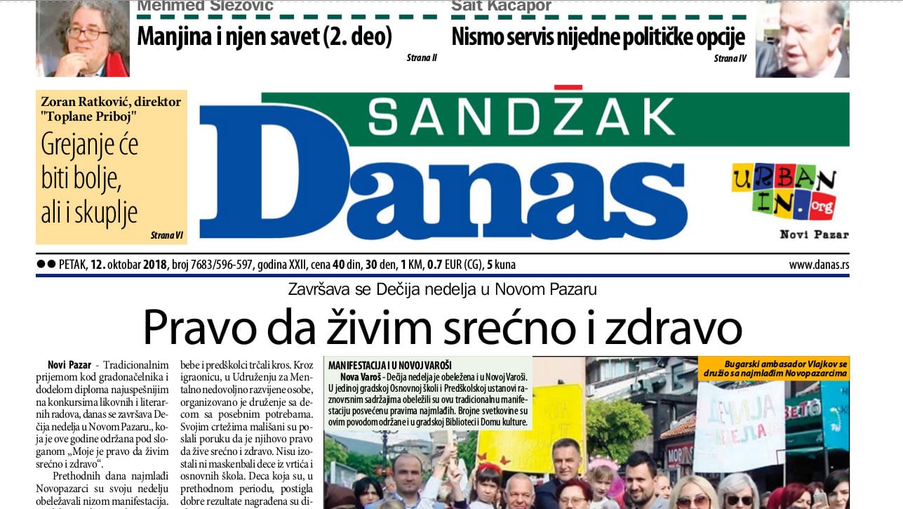 Sandžak Danas - 12. oktobar 2018. 1 Sandžak Danas - 12. oktobar 2018. 1