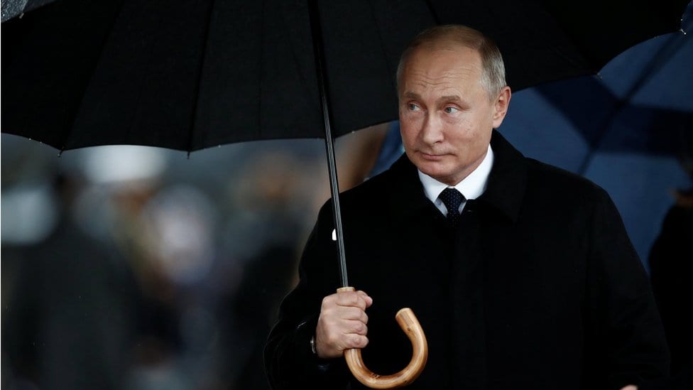 Russian President Vladimir Putin arrives to attend a commemoration ceremony for Armistice Day