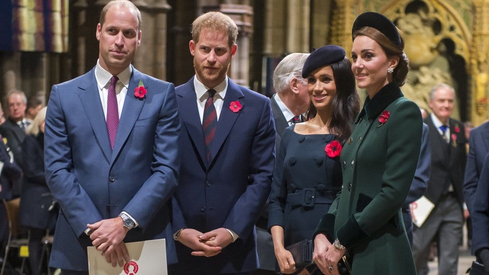 Princes William and Harry and the duchesses of Sussex and Cambridge at the Westminster Abbey service