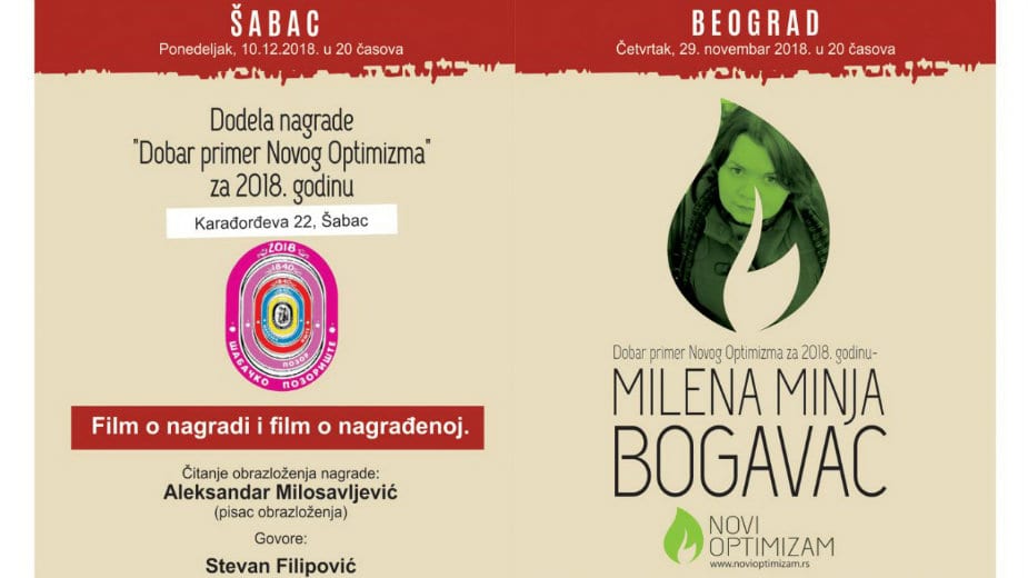 Dodela nagrade "Dobar primer Novog Optimizma" u četvrtak u Parobrodu 1