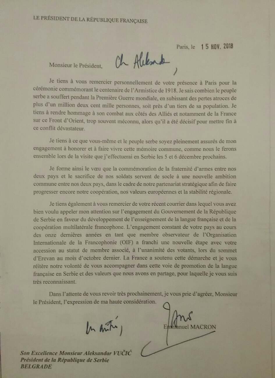 Makron pisao Vučiću: Znam koliko je srpski narod patio 2