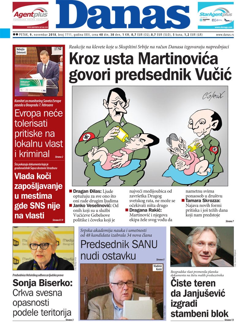 Naslovna strana za 9. novembar 2018. 1
