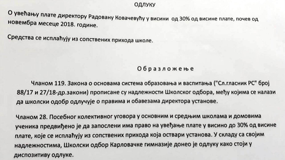 Direktor škole sam sebi predložio povišicu za 30 odsto 1