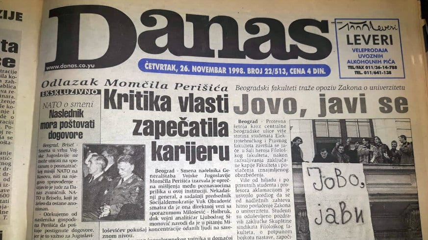Danas (1998): Smena Momčila Perišića, studentski protesti... 1