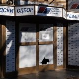 Razbijena vrata na ulazu u GO SNS u Pozarevcu 11