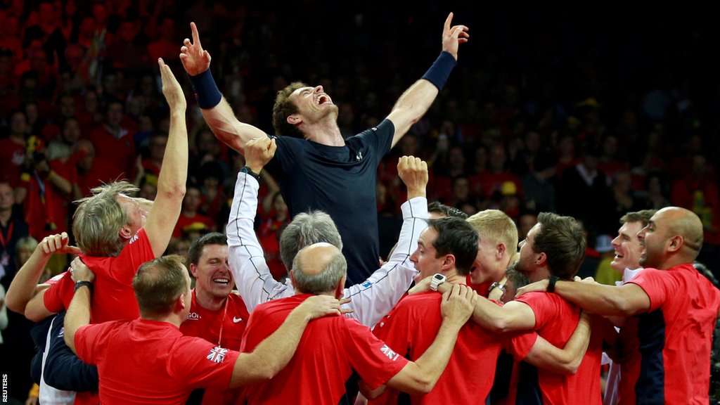 Andy Murray celebrates Great Britain's Davis Cup win in 2015