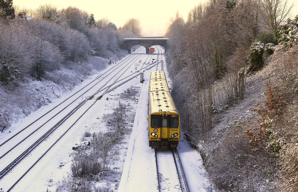 A train at Hunt's Cross station in Liverpool