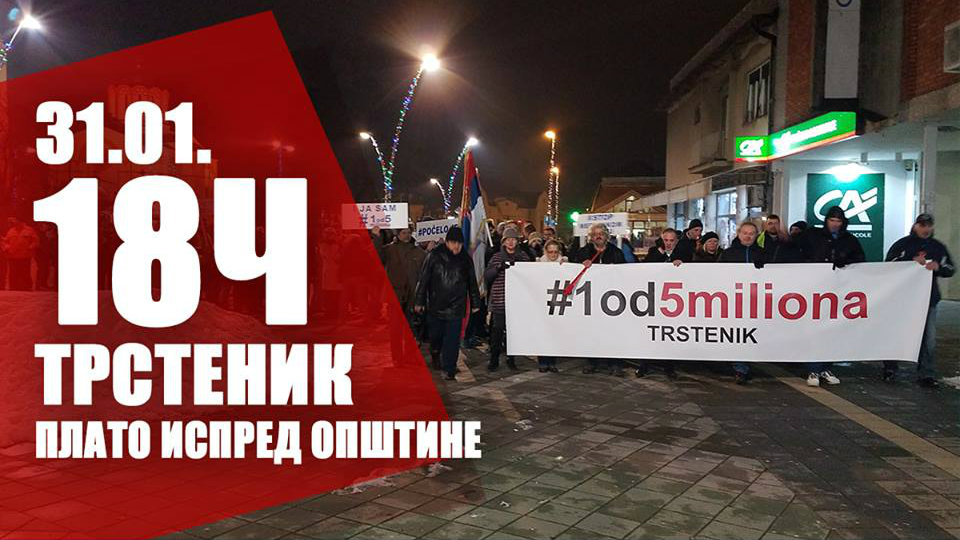 Treći protest „1 od 5 miliona“ u Trsteniku 31. januara 1