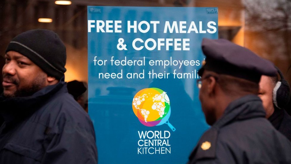 Government workers queued for free food during the shutdown