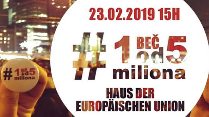 Skup podrške protestima "1 od 5 miliona" u Beču 23. februara 1