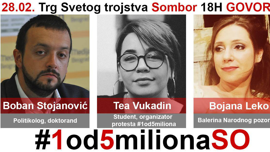 Somborski protest "1 od 5 miliona" ipak 28. februara 1