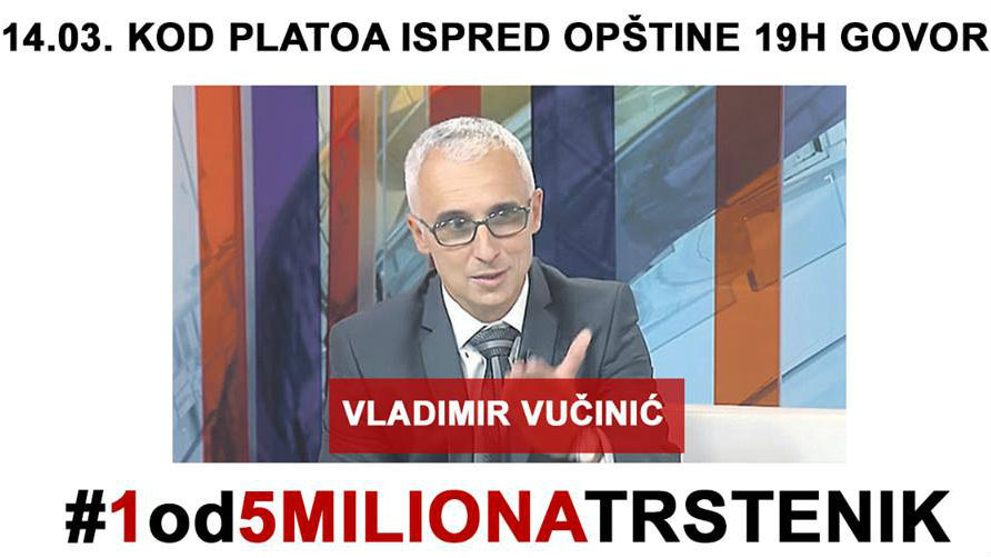 U Trsteniku deveti protest "1 od 5 miliona" 14. marta 1