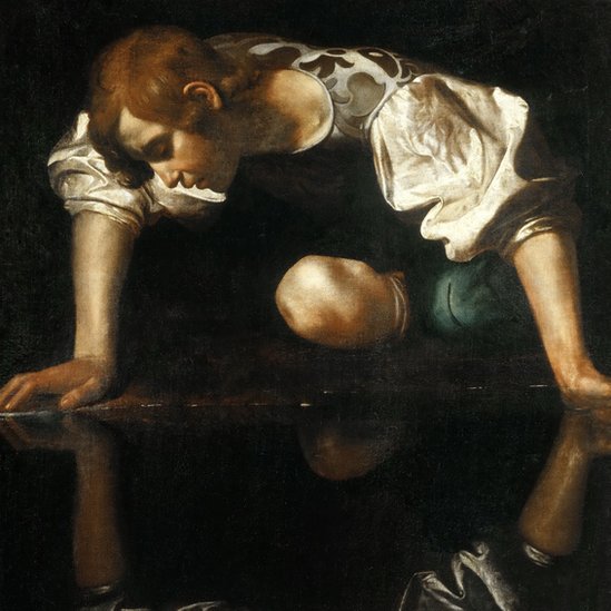 Artwork showing Narcissus staring at himself