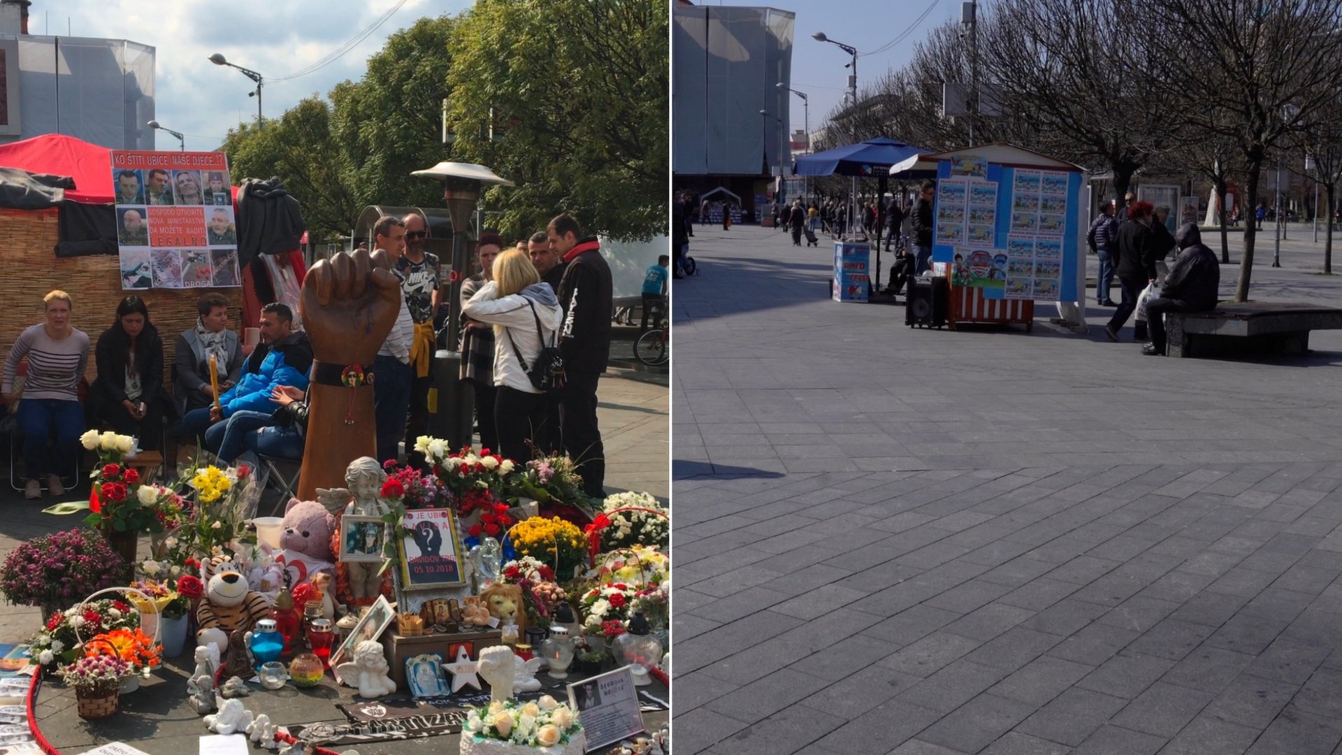 Banja Luka: „Pravda za Davida" - protesti koji su promenili grad 2 Levo: "Davidov trg", sepmtebar 2018; Desno: Trg Krajine, mart 2019.
