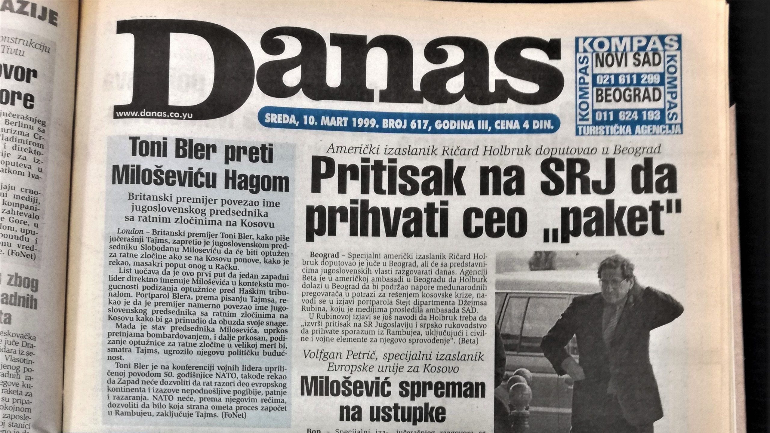Danas (1999): Ćuruvija osuđen, Toni Bler preti Miloševiću Hagom 1