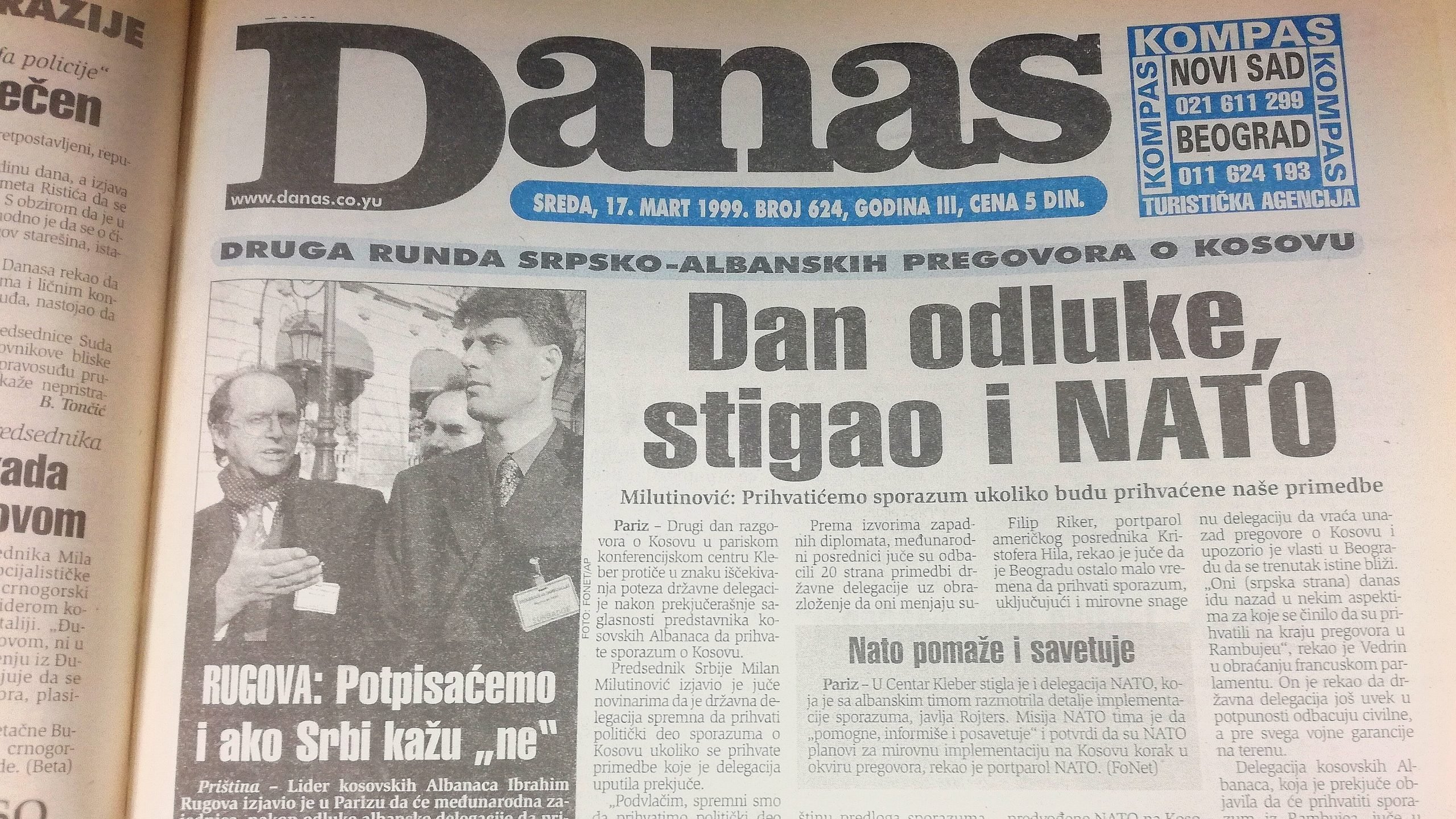 Danas (1999): Ključan dan za Srbiju, nedelju dana pred bombardovanje 1