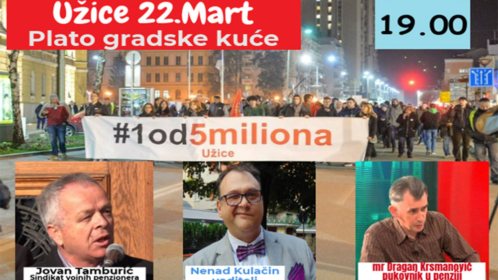 Nenad Kulačin među govornicima na protestu u Užicu 22. marta 1