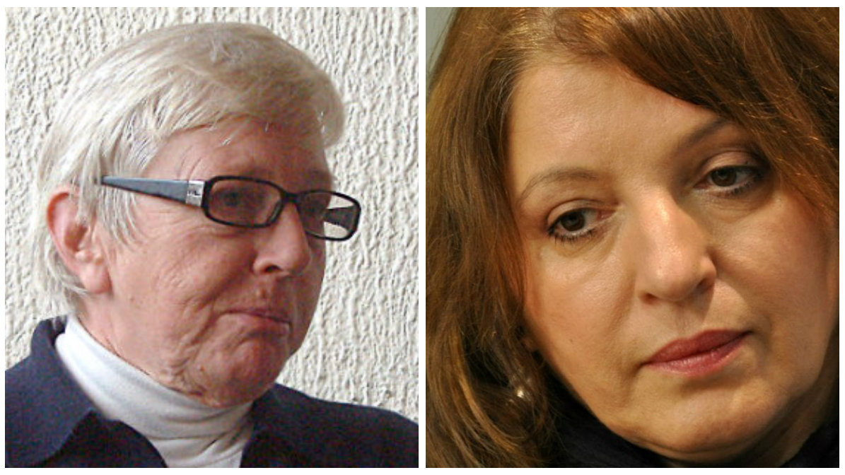 Mirjana Karanović i Srbijanka Turajlić na protestu u Gornjem Milanovcu 29. marta 1