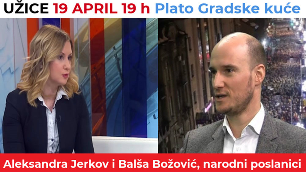 Na protestu u Užicu Aleksandra Jerkov i Balša Božović 1