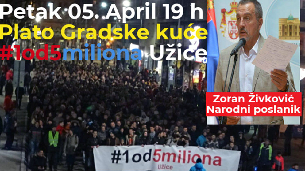 Zoran Živković na protestu u Užicu 5. aprila 1