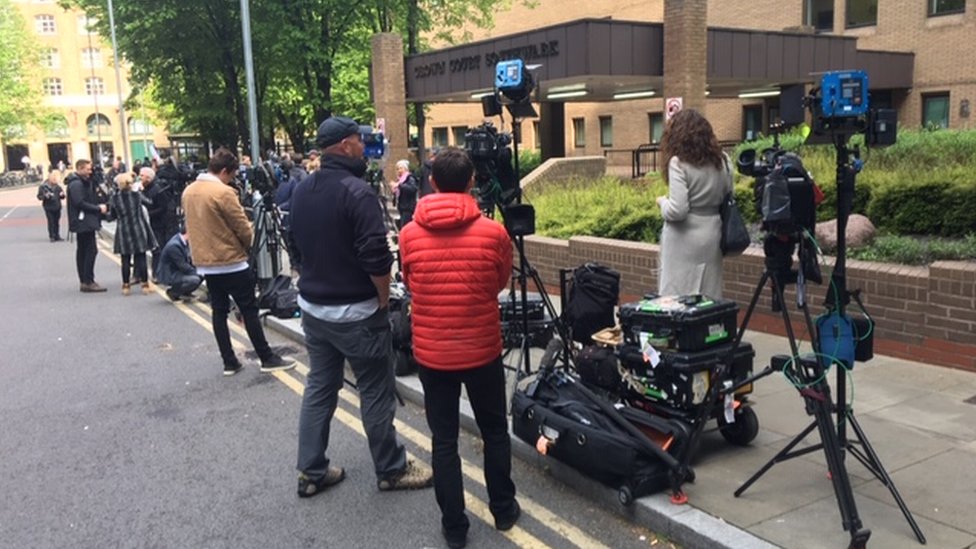 Media outside Southwark Crown Court