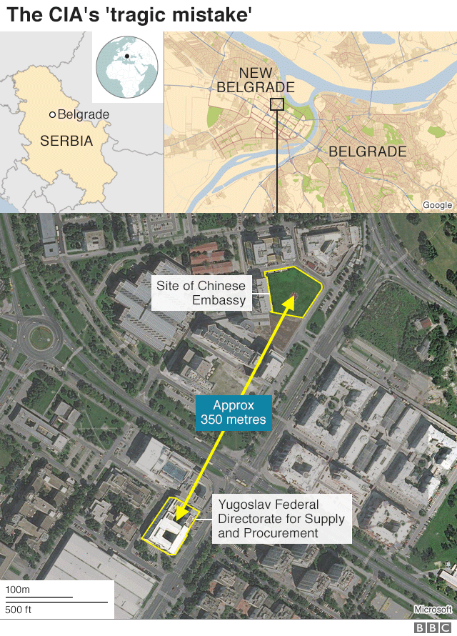 Mapa pokazuje lokaciju kineske ambasade, 350 metara danje od zgrade SDPR-a