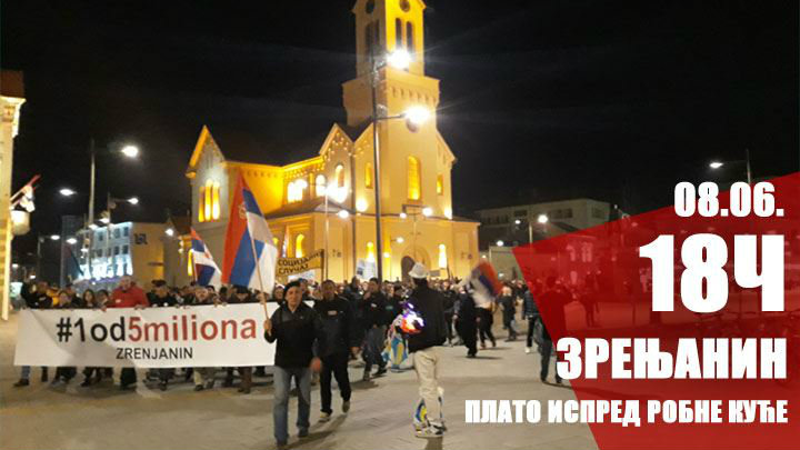 Zrenjanin: Novi protest "1 od 5 miliona" 8. juna 1