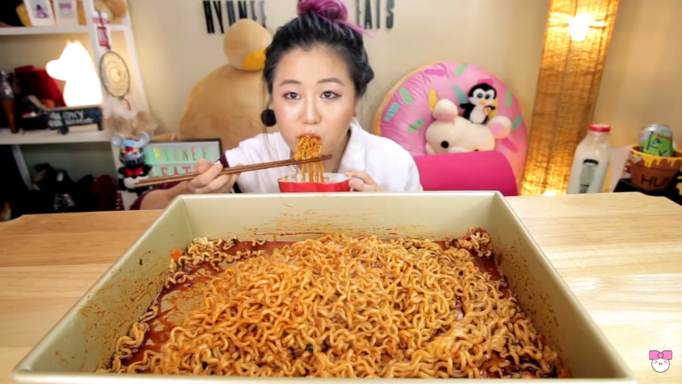 Hyunee eating noodles