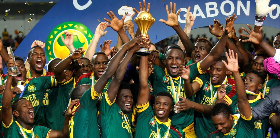 Cameroon"s Benjamin Moukandjo celebrates