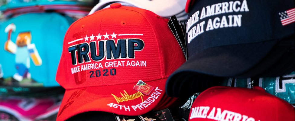 Trump 2020 caps are seen on display at a souvenir vendor in Washington, U.S., April 8, 2019