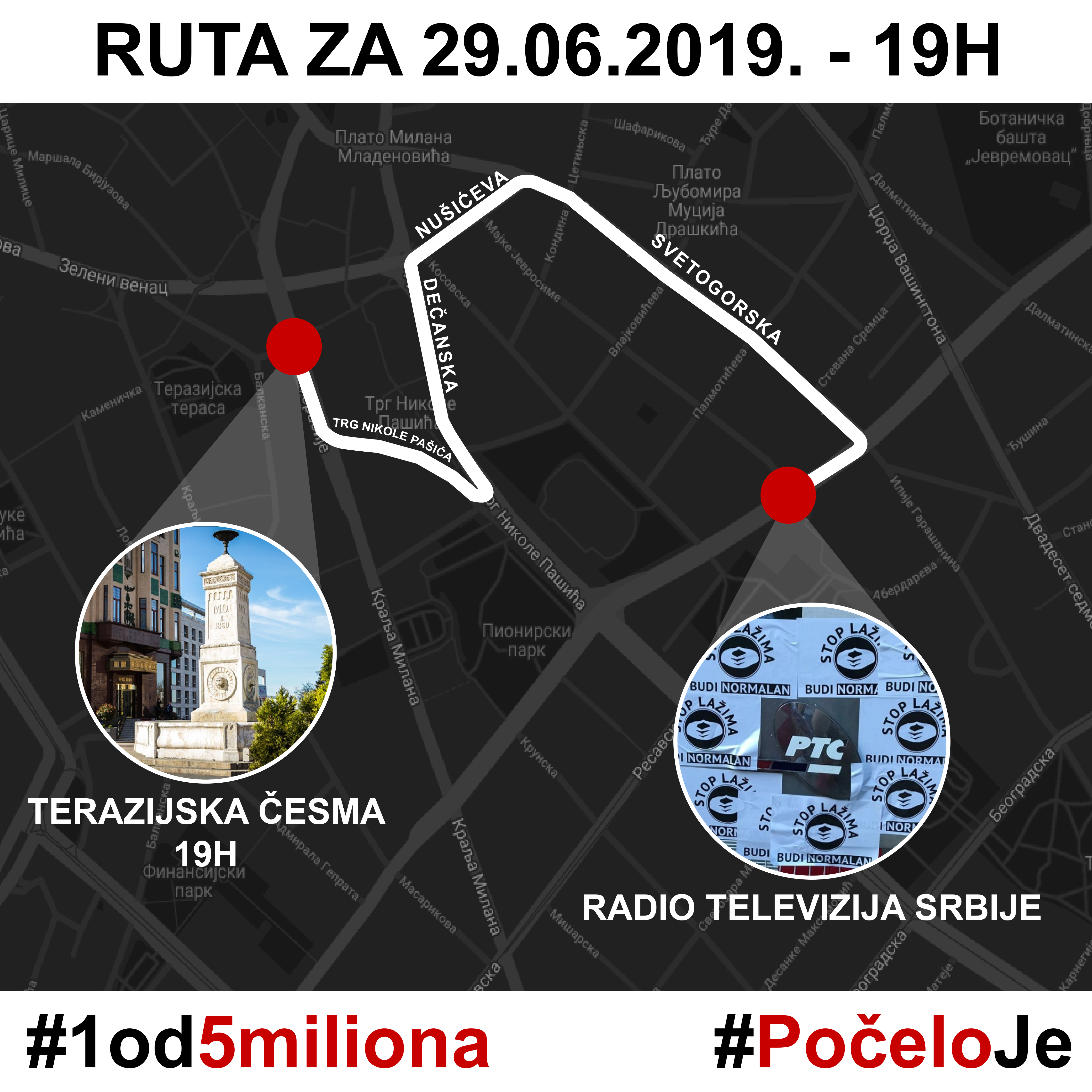 Trideseti protest "1 od 5 miliona" u Beogradu 29. juna (MAPA ŠETNJE) 2